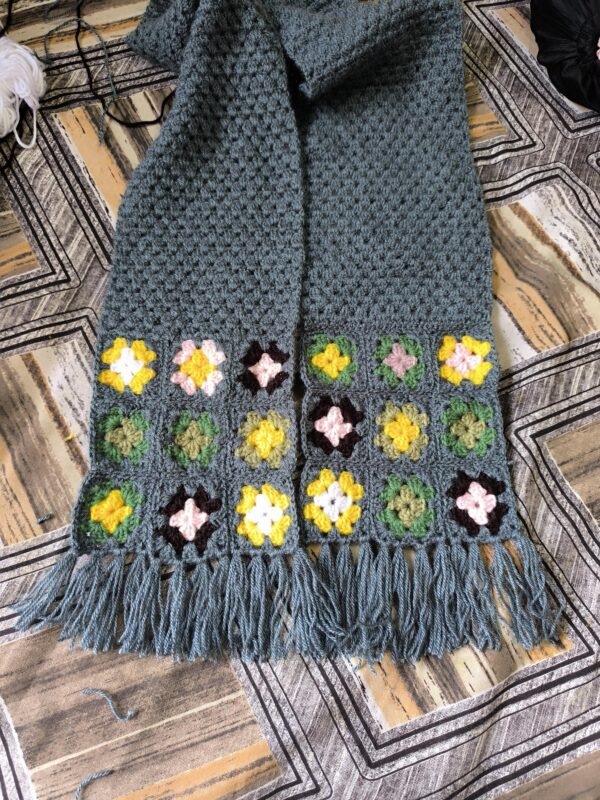 Boho Granny Square Woolen Scarf